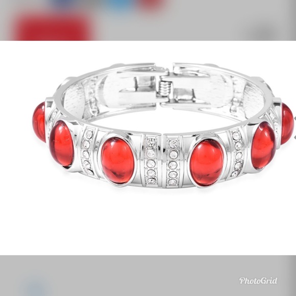 Simulated Ruby & Austrian Crystal Bangle Bracelet - Picture 4 of 5